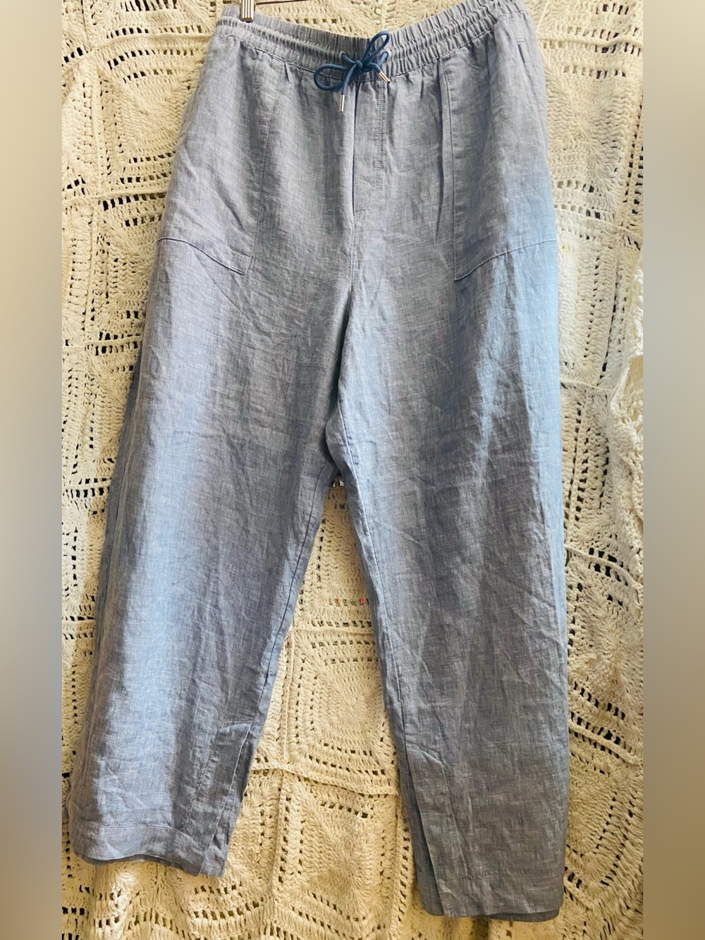 Athleta Linen Wide Leg Pants Women’s Size 22 Chambray Blue Drawstring Pull-On